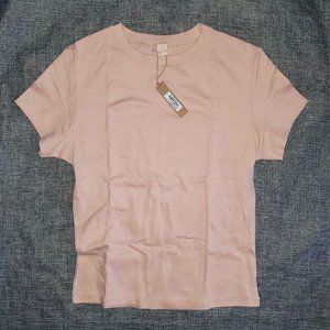 NWT SKIMS MEDIUM Logo Pointelle Short Sleeve Tee QUARTZ